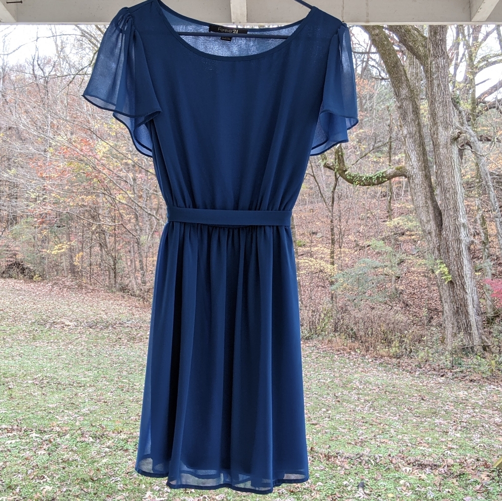 Flattering, simple blue dress